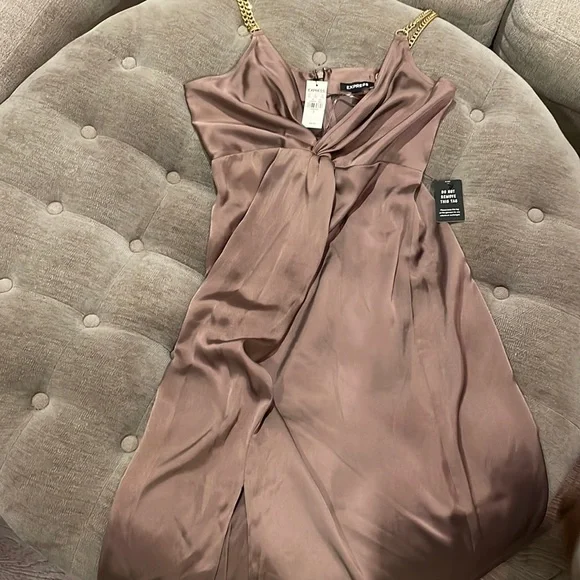 express brown satin dress Brown Wrap Satin Dress With Flutter Sleeves – Désir Couture main image 0